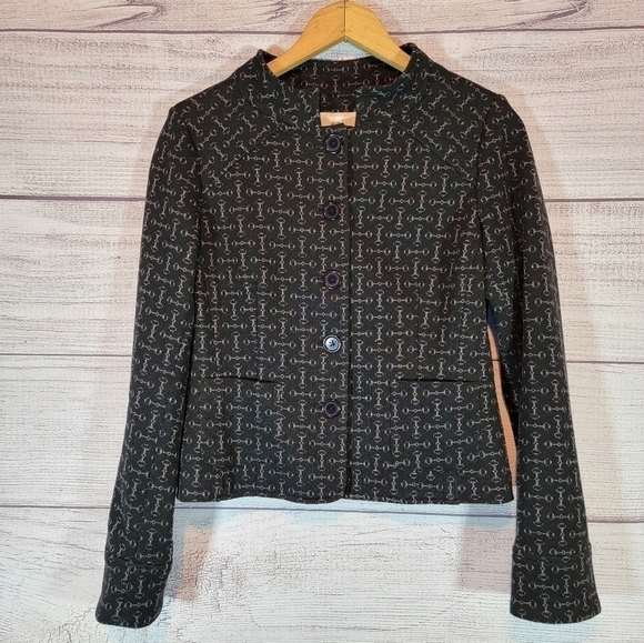 ECI Button Up Blazer Jacket Black and Sliver Size 6 - Picture 1 of 4